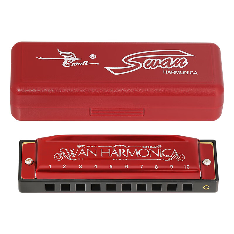 Swan (SWAN) 10-hole C key blues harmonica for children, adults and beginners teaching recommended harmonica Chinese red
