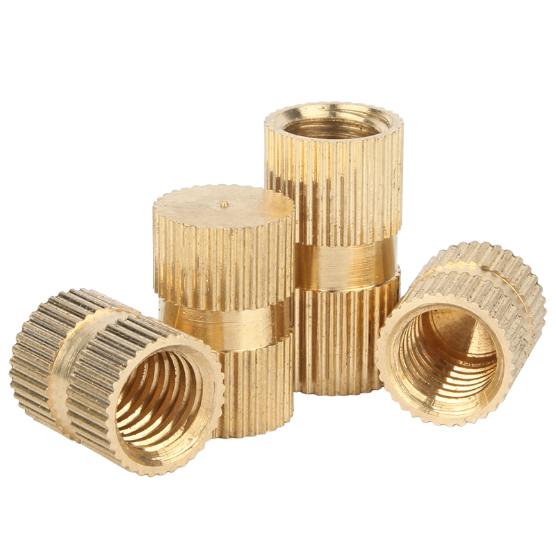 Baodefeng double-pass knurled nut copper embedded parts copper flower nut injection molded copper nut screw cap copper inlay national standard M4X10-6 20 pieces double-pass knurled