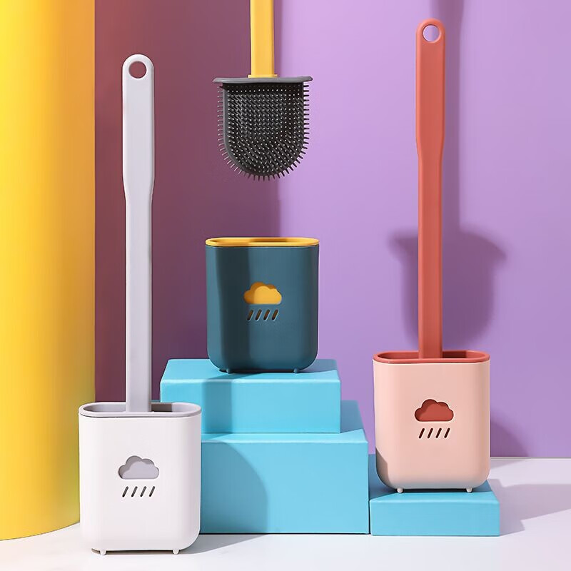 Shimeijie bathroom toilet brush set soft bristle toilet brush with base toilet brush long handle cleaning brush silicone style - white with base (can be hung or standing)