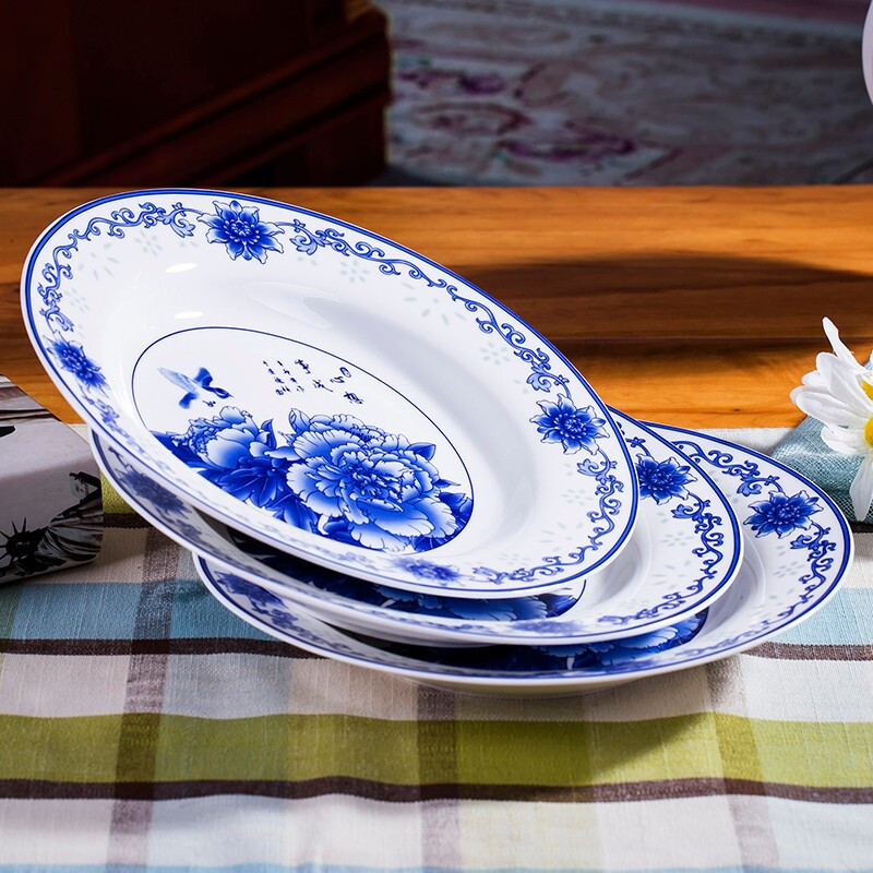 Ci Sheng Jingdezhen blue and white exquisite porcelain tableware set ceramic bowls and plates 56 pieces 10 pieces bone china dishes set household Chinese style 56 pieces wishful thinking tableware