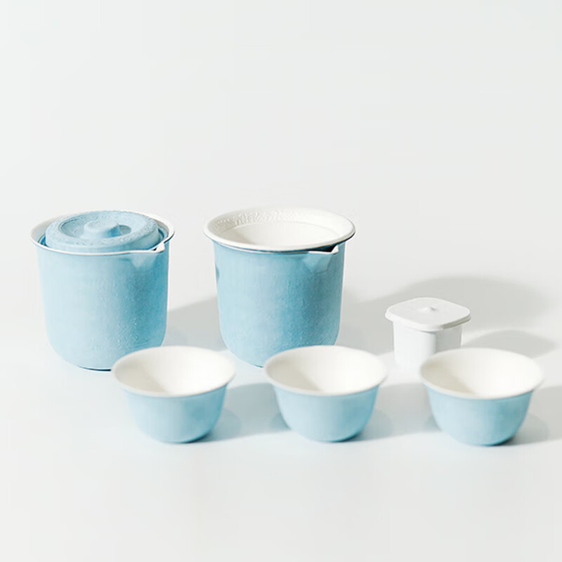 Wuxi Disposable Kung Fu Tea Set Rice Husk Sugar Cane Bamboo Fiber Environmentally Friendly Food Grade Business Reception Special Tea Set Set Environmentally Friendly Biodegradable 3 Boxes