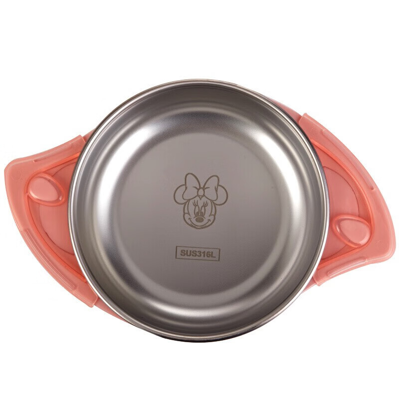 Disney children's tableware (three-piece set) infant and toddler 316 stainless steel thermal insulation tableware set baby food bowl suction cup bowl Minnie pink