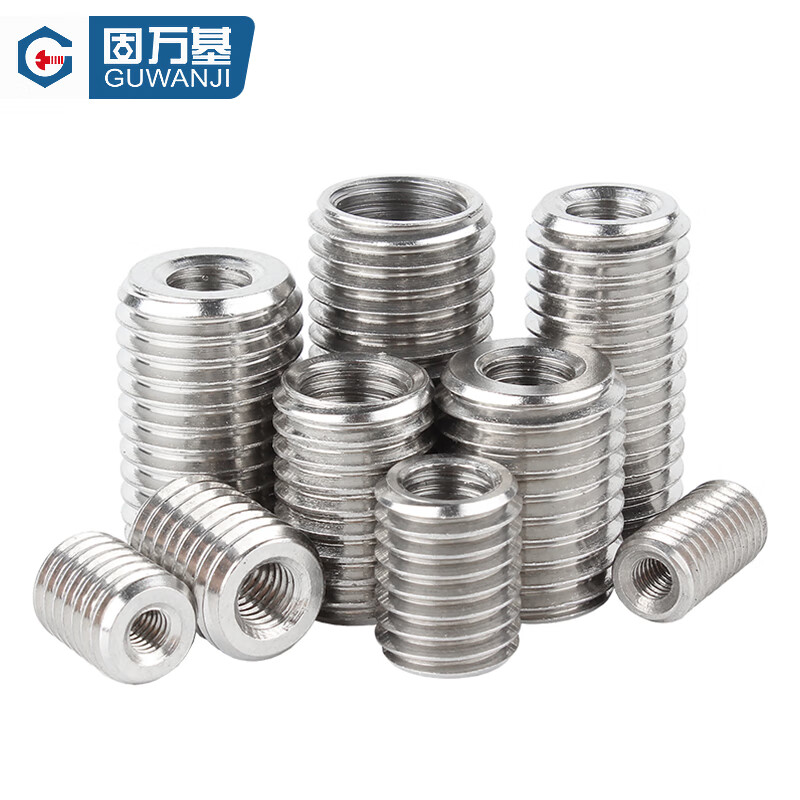 GUWANJI 304 stainless steel internal and external thread nut conversion self-tapping brace screw thread sheath national standard fastener collection M8*1.25*M10*1.5*15 5 pieces slotted