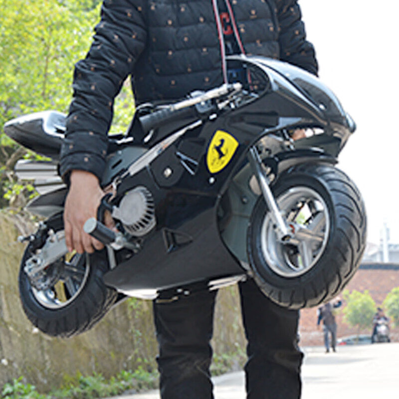 Langchuang 49cc mini motorcycle two-stroke mixed oil fuel version small sports car hand-start small fuel version black and red 2-stroke mixed oil