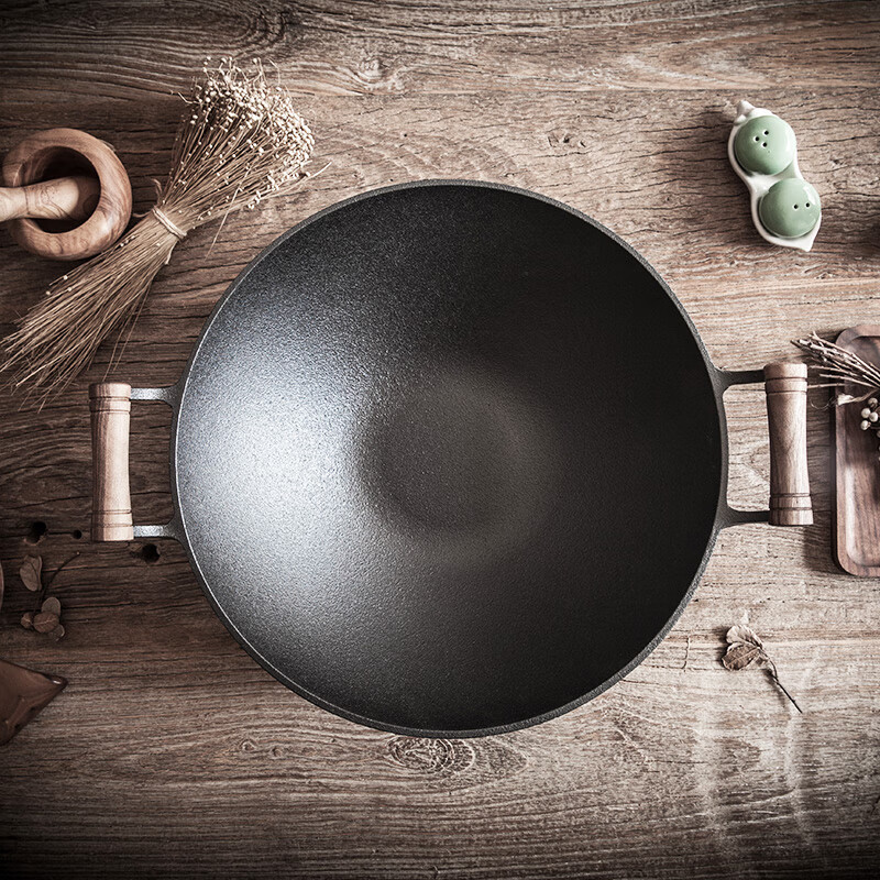 Dianjiang cast iron wok wok uncoated cast iron wok 36cm double-ear thickened wok household flat bottom