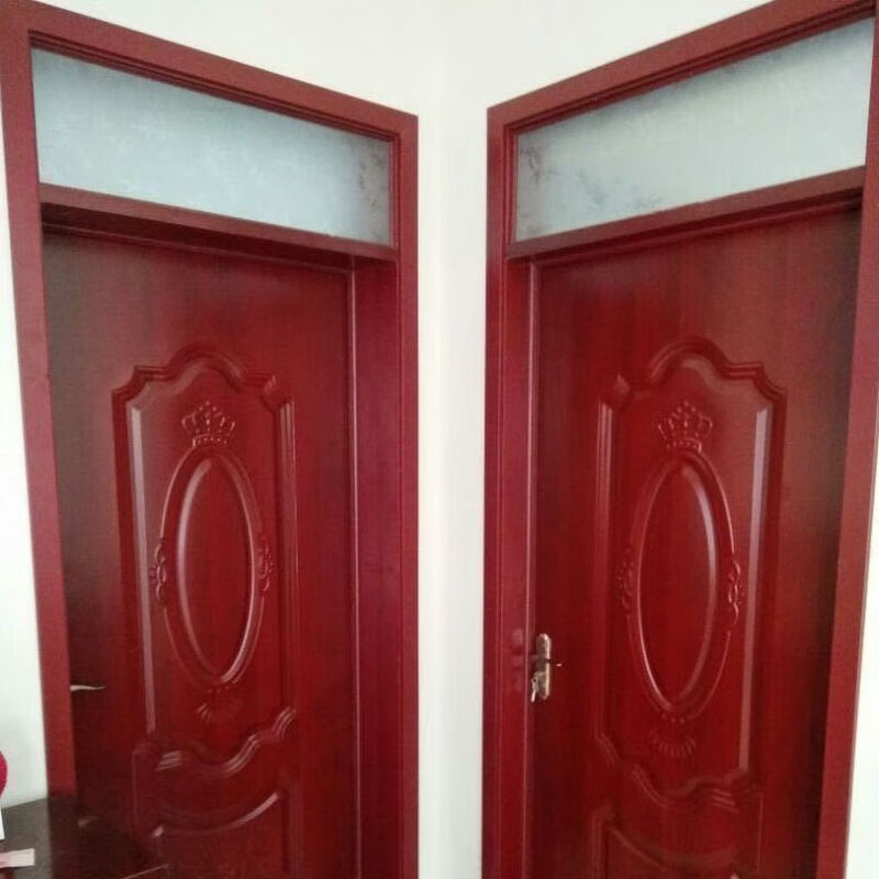 A complete set of interior doors for bedrooms with bright windows in the night, a complete set of bright steel-wood ecological doors, engineering interior doors, solid wood boards, multi-layer lines + bright windows
