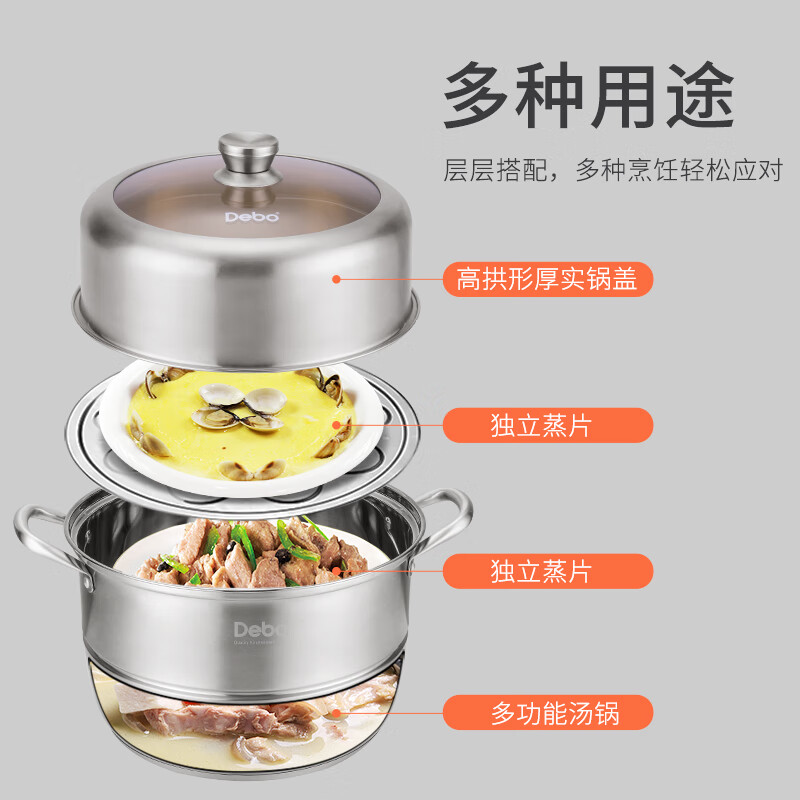 Debo Debo soup steamer 304 stainless steel pot two-layer steamer induction cooker universal Warwick 30cm