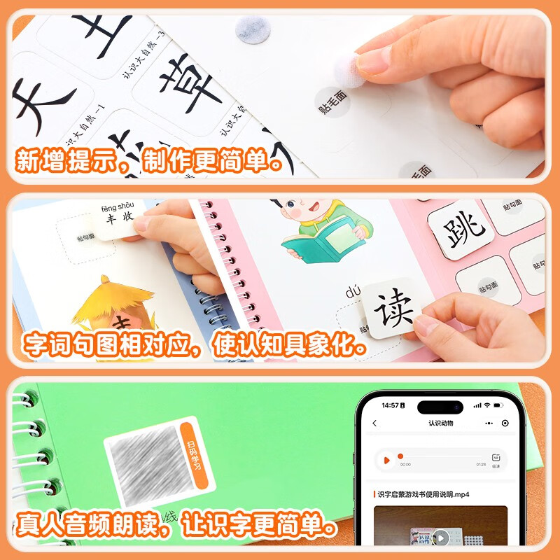 Doubanjiang Literacy Enlightenment Game Book for Children's Literacy Early Education Velcro Literacy Cards Tear-Off and Paste Educational Toy Book Children's Picture Book Game Tear-Off Book Extracurricular Independent Reading Book Holiday Reading (10 volumes in total)