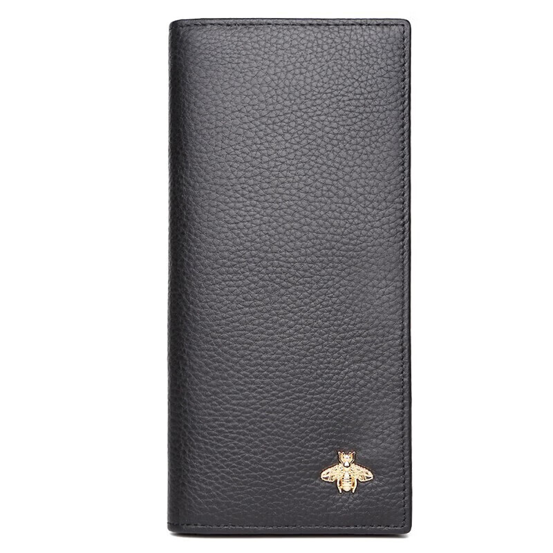 Crocodile shirt New Year's gift first layer cowhide simple women's long wallet bee folding ticket holder girl's birthday black