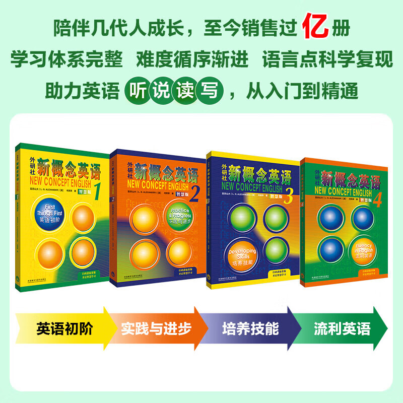 Xinhua Bookstore, New Concept English 1-4, 4 volumes, student book (including audio), smart upgraded version, Longman Foreign Language Learning Textbook