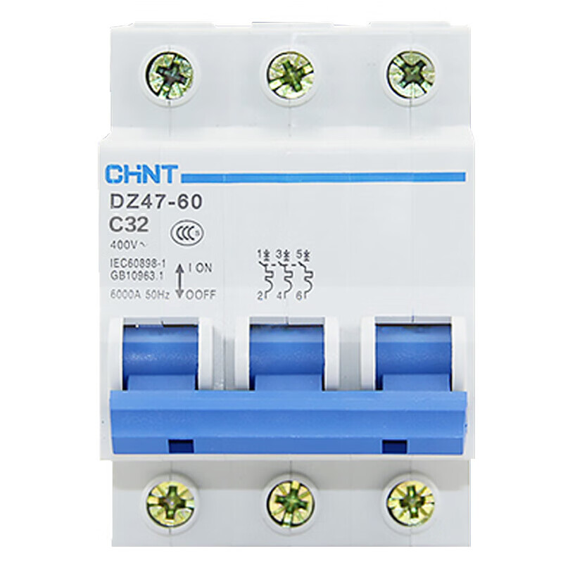 Chint (CHNT) air switch circuit breaker household air switch DZ47-60-3P-C32 main switch short circuit protector small air switch circuit breaker