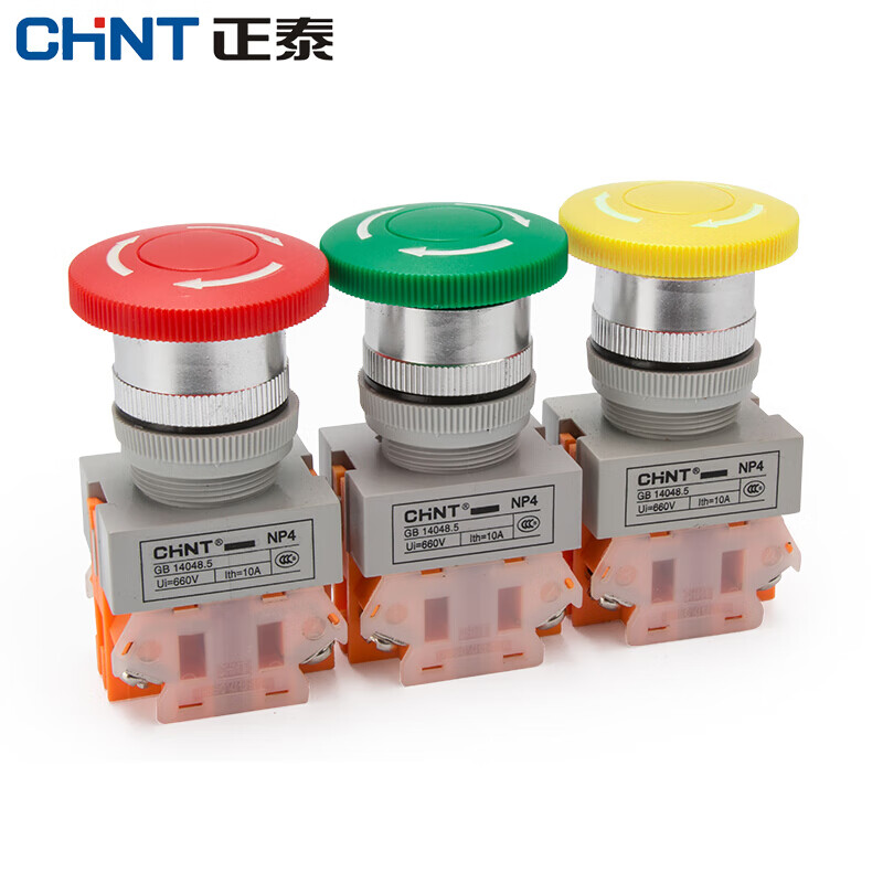 Chint (CHNT) emergency stop switch emergency stop self-locking control button mushroom head self-locking protection one open and one closed NP4-11ZS/1-R yellow