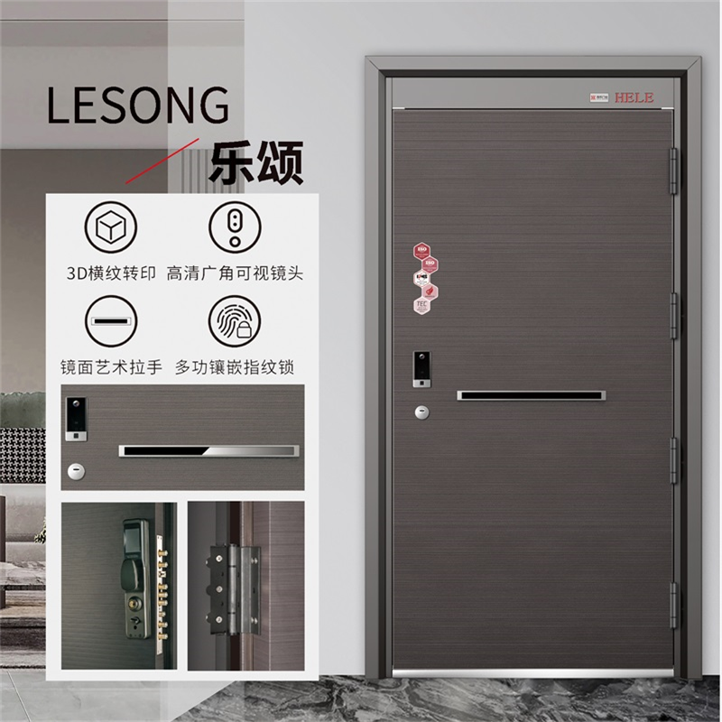 HELE DOORS HELE DOORS Grade A door-Lesong Light luxury and simple style Anti-theft entry door Steel door can be customized 2050*960 single leaf