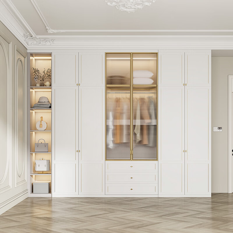 Sofia integrated wardrobe Nordic light luxury bedroom furniture multi-functional storage cloakroom wardrobe Aluminum frame glass door wardrobe Yuan/square meter Klavika series