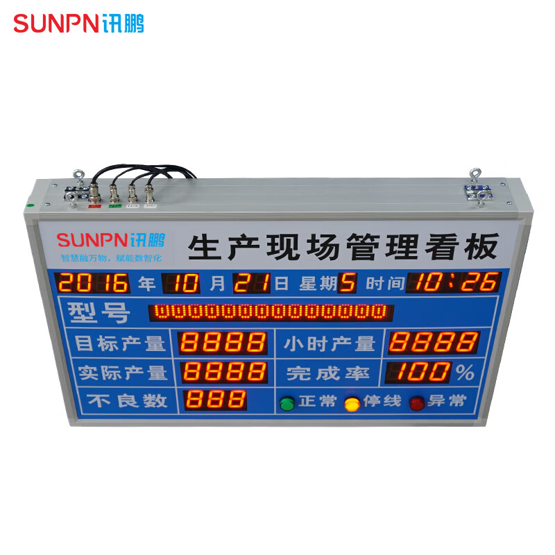 Xunpeng SUNPN production management electronic signage factory workshop assembly line progress real-time monitoring digital tube LED display capacity output counter MES system consultation quotation