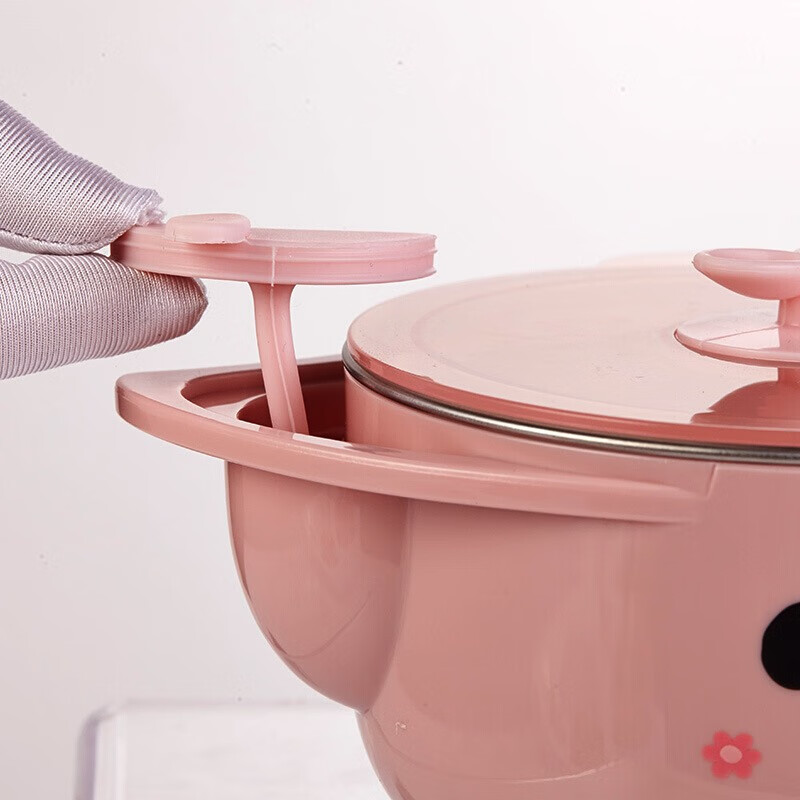 Disney children's tableware (three-piece set) infant and toddler 316 stainless steel thermal insulation tableware set baby food bowl suction cup bowl Minnie pink