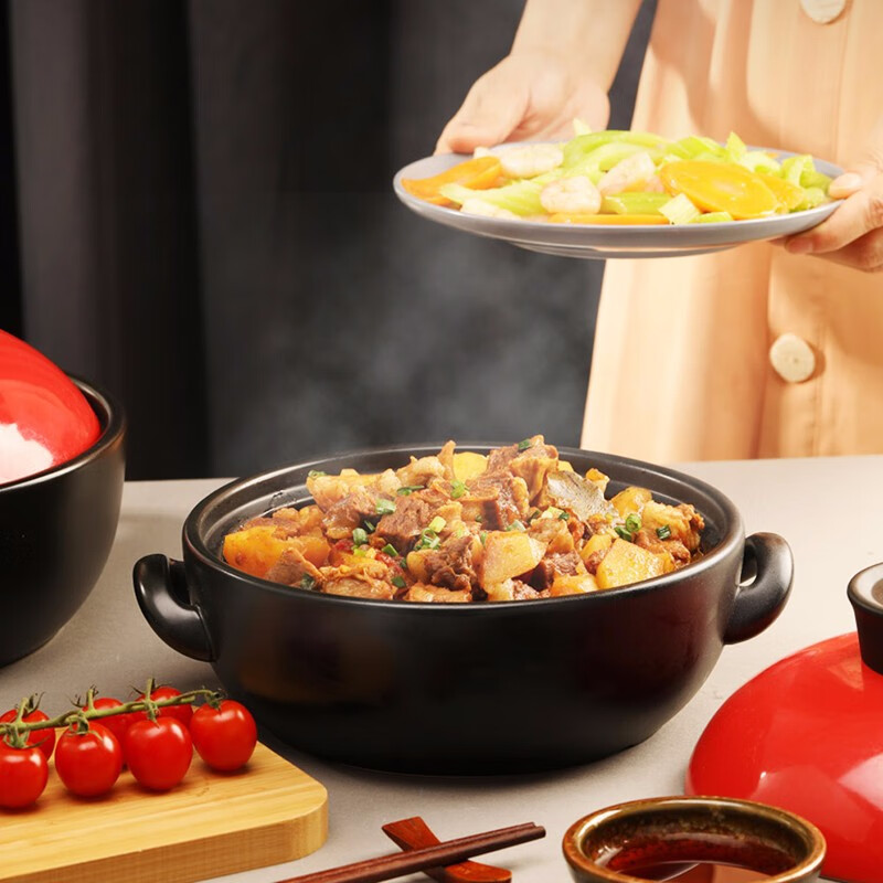 Clay potter Korean kitchen dry-fired pot heat-resistant ceramic 2500ml open flame clay pot rice wide mouth shallow casserole stew soup pot Sister Lotus same style