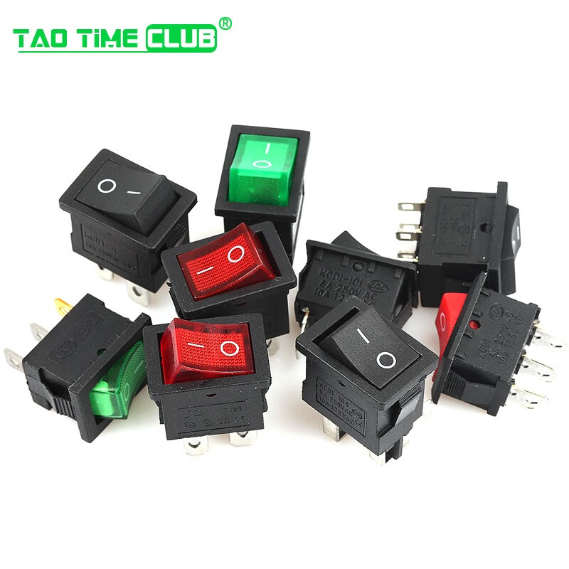 Boat-shaped switch KCD1-101 KCD11 water dispenser electronic scale boat-shaped rocker power button 2 feet 4 feet 4 feet 2 gears green light copper feet (2 pieces)