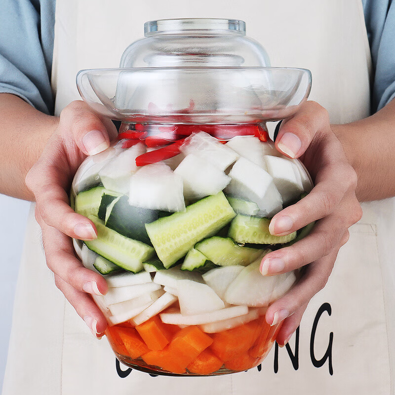 Baijie glass pickle jar 5 pounds thickened sealed round mouth pickle jar pickled egg jar soaking wine bottle glass bottle pickle jar