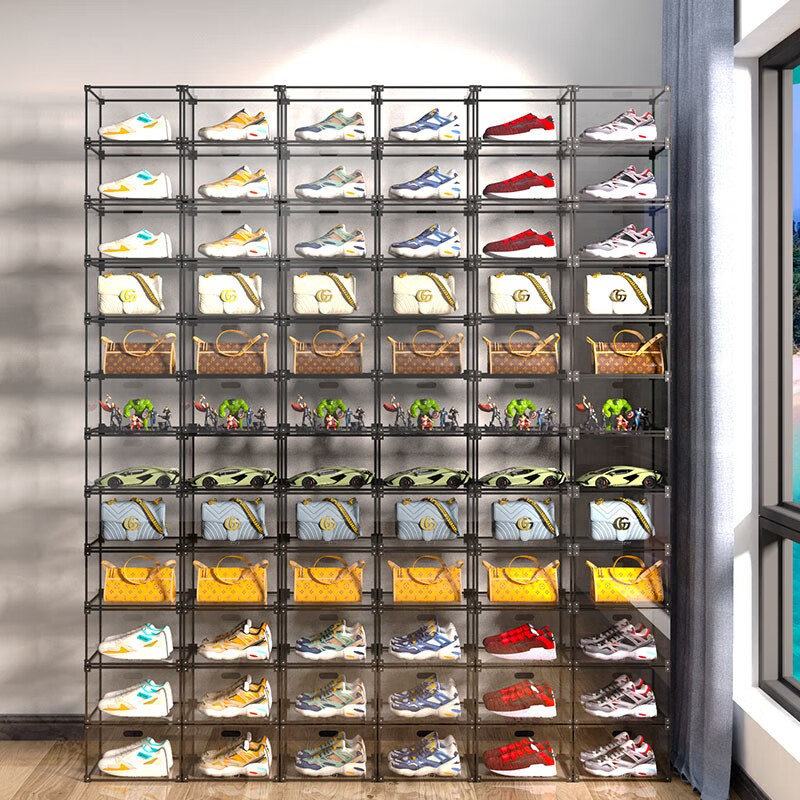 Shoe lover (shoe lover) shoe box storage box transparent acrylic aj sneaker collection shoe cabinet Internet celebrity custom shoe wall dustproof side opening shoe rack black frame (4 pieces) medium side opening (44 size high top)