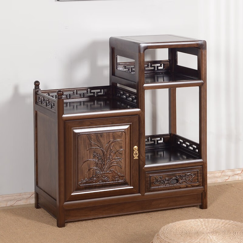 Neijimu new Chinese style solid wood tea cabinet living room storage sideboard tea table storage cabinet tea cabinet tea side cabinet tea cabinet high left and low right - walnut color