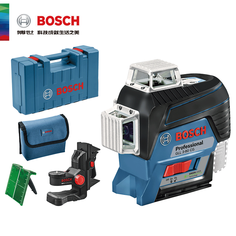 Bosch (BOSCH) Bosch laser level green light GLL380CG wall-mounted instrument high-precision automatic anping line 12 lines GLL3-80CG12-bracket set single electric