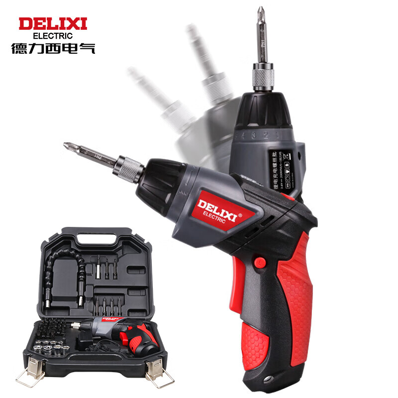 Delixi Electric Lithium Electric Screwdriver Rechargeable Electric Screwdriver Household Mini Screwdriver Set Rechargeable Lithium 3.6V Screwdriver 46-piece Set