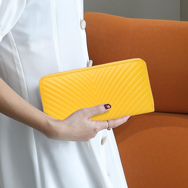 Sephora brand, one-year warranty, high-end genuine leather long zipper wallet, anti-degaussing, anti-theft brush handbag, mobile phone, large capacity coin purse, soft, yellow, no specifications