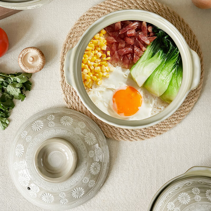 Mishima Japan Uchiyama Kiln Eternal Fire Clay Pot Imported Ceramic Soup, Porridge, Rice, Stew, Oden No. 7 1.5