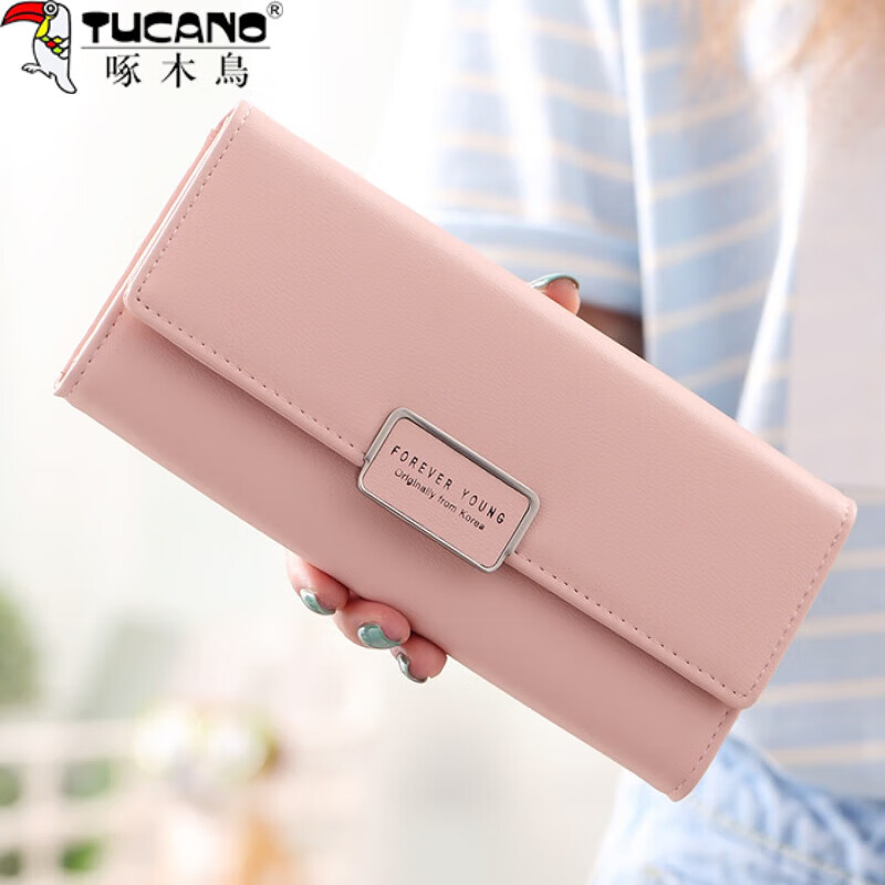 Woodpecker (TUCANO) Woodpecker Women's Wallet Long Mobile Phone Bag 2026 New First Layer Cowhide Zipper Genuine Leather Handbag Clutch Women Pink