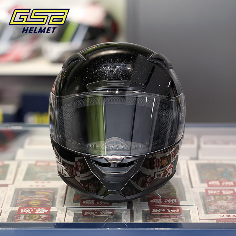 GSB motorcycle helmet 3C certified world universal electric vehicle motorcycle commuter pedal helmet men and women gsb371 flash black with transparent lens + SF Express XL (58-59 head circumference recommended)