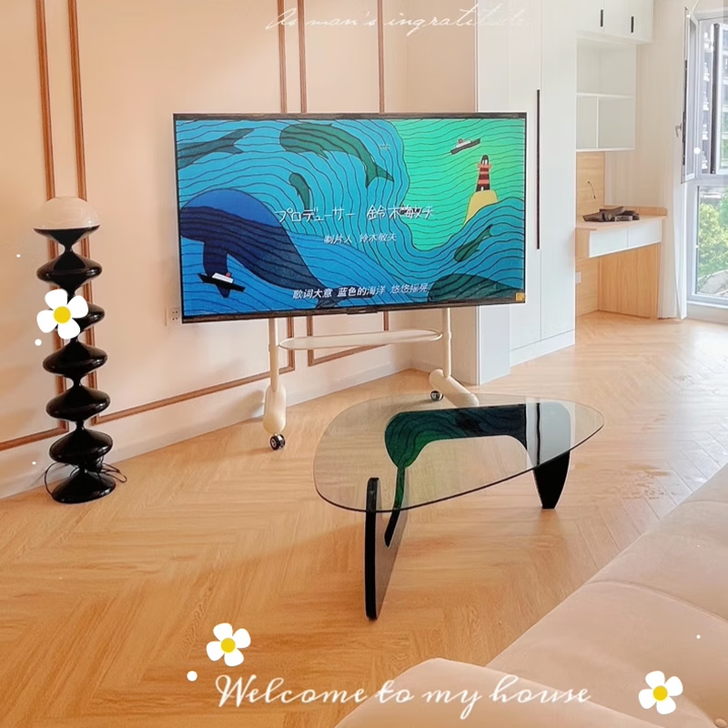 Sencha Movable TV Stand Cart Floor-standing Lift TV Mount Suitable for Xiaomi Hisense TCL Skyworth Sony Huawei 50/55/65/75/85/100 inches Cheese Stick TV Stand | Light Yellow | Suitable for 50-75 inches