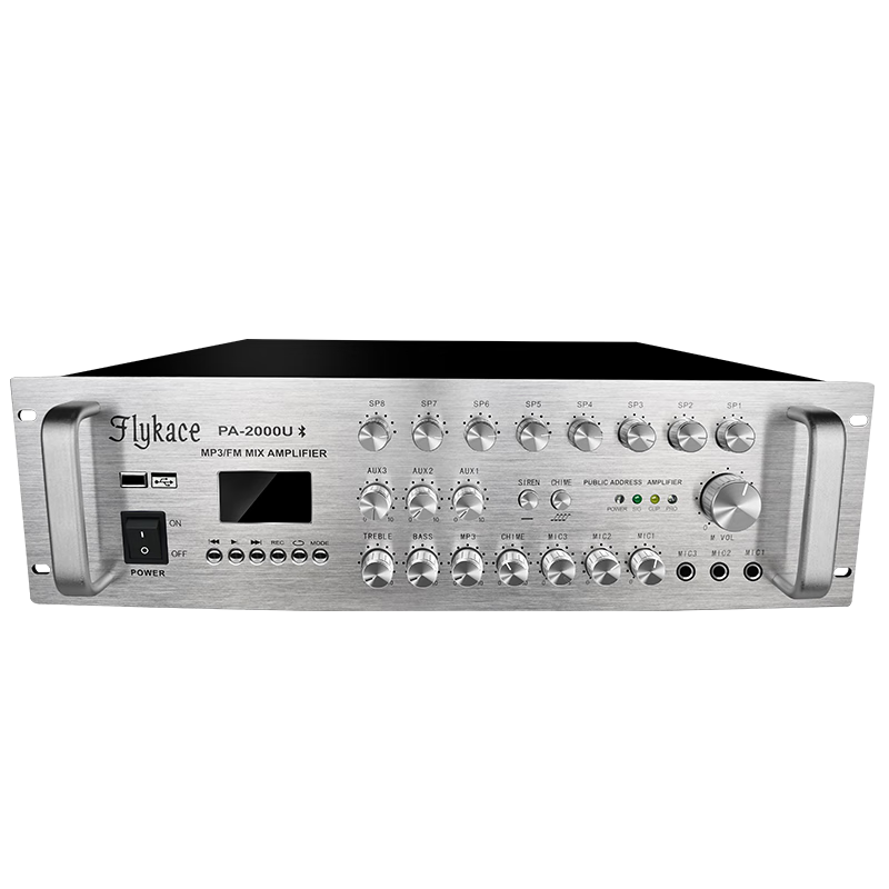 Flykace 3U high-power constant-voltage power amplifier 2000-watt public broadcasting power amplifier 1000-watt constant-voltage power amplifier eight-way zone volume independent control 2000-watt 3-way microphone interface PA-2000U