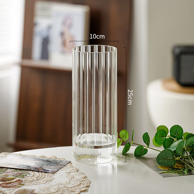Fan Yejia transparent acrylic anti-fall vertical pattern vase high-end decoration living room flower arrangement simple water-raised flowers roses and lilies