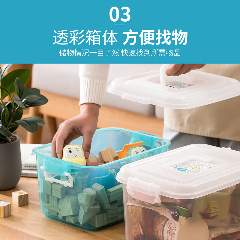 Camellia Storage Box Storage Box Plastic Box Household Medicine Box Portable Portable 8.5L 1 Pack Blue