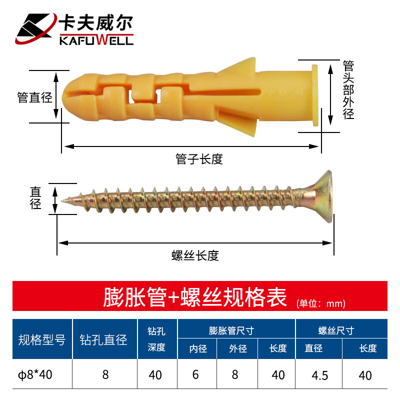Kraftwell small yellow croaker expansion screw 8mm expansion screws 50 sets ES4176