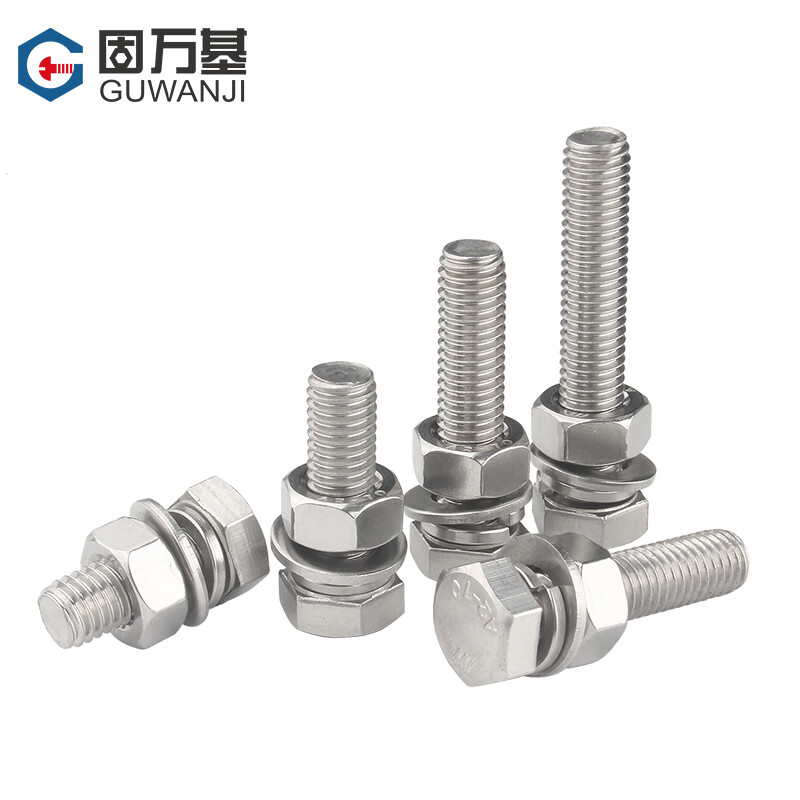 Guwanji 304 stainless steel external hexagonal screw and nut set complete lengthened screw flat washer spring washer combination bolt M8x30 10 sets