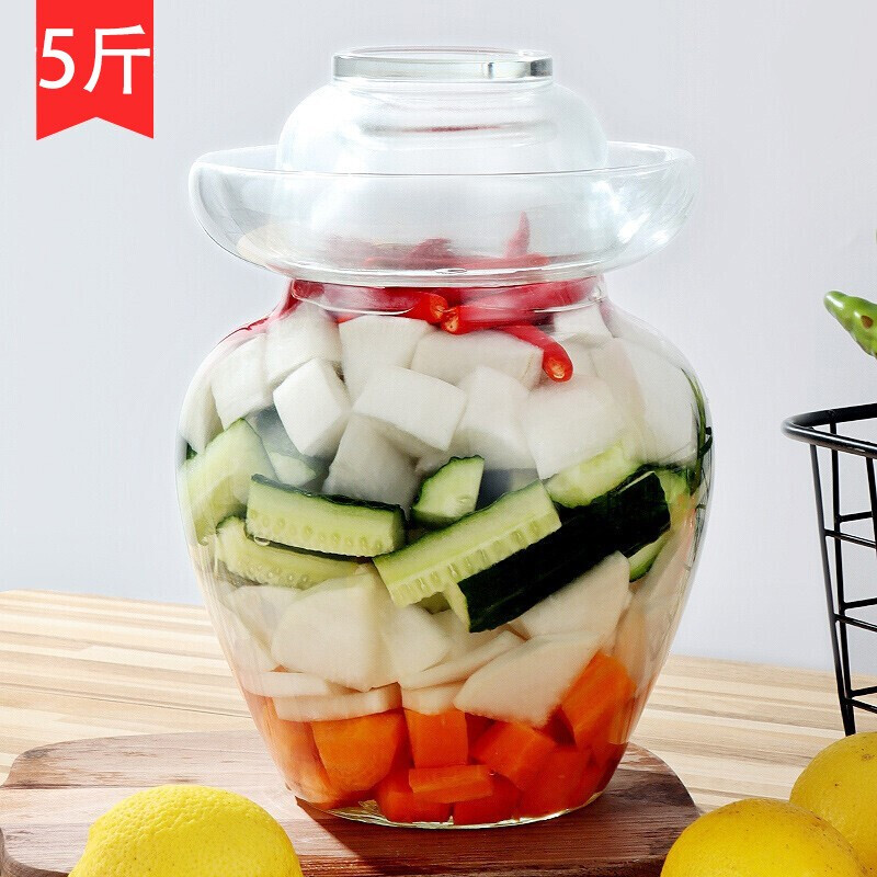 Baijie glass pickle jar 5 pounds thickened sealed round mouth pickle jar pickled egg jar soaking wine bottle glass bottle pickle jar