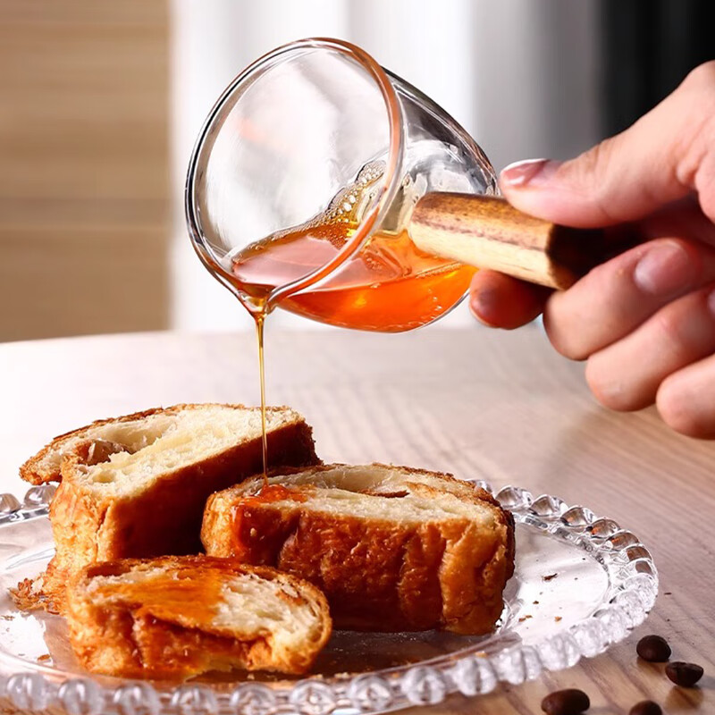 Weimingnuo espresso cup with handle, small milk cup, milk pot, milk cup, pointed spout, glass cup, coffee utensil, wooden handle, 100ml