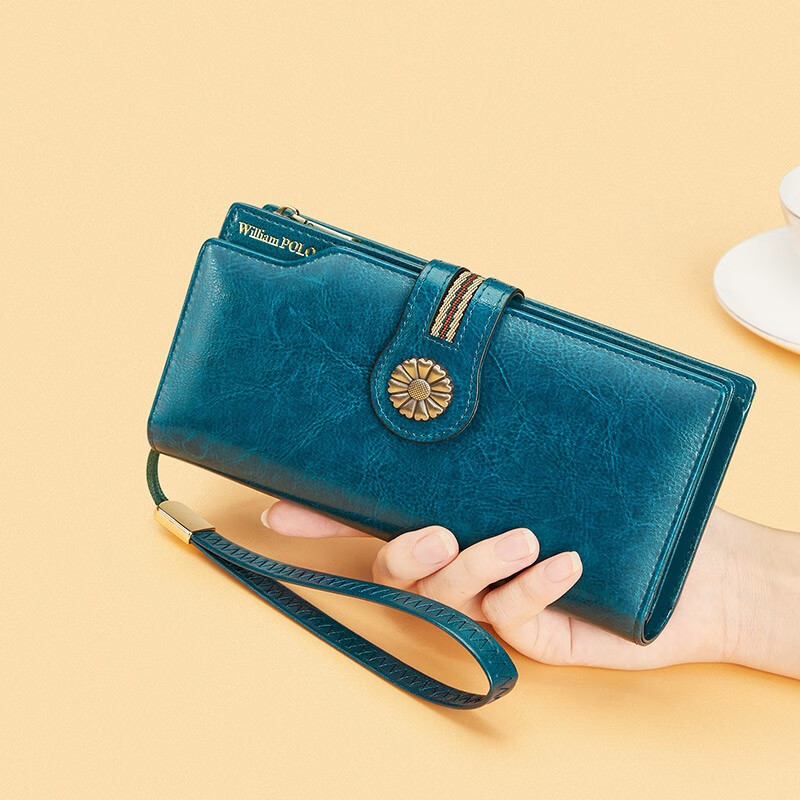 WILLIAMPOLO Paul Wallet Women's First Layer Cowhide Genuine Leather Long Wallet Handbag Multiple Card Slots Multi-Function Bag Women's Card Bag Trendy Yellow