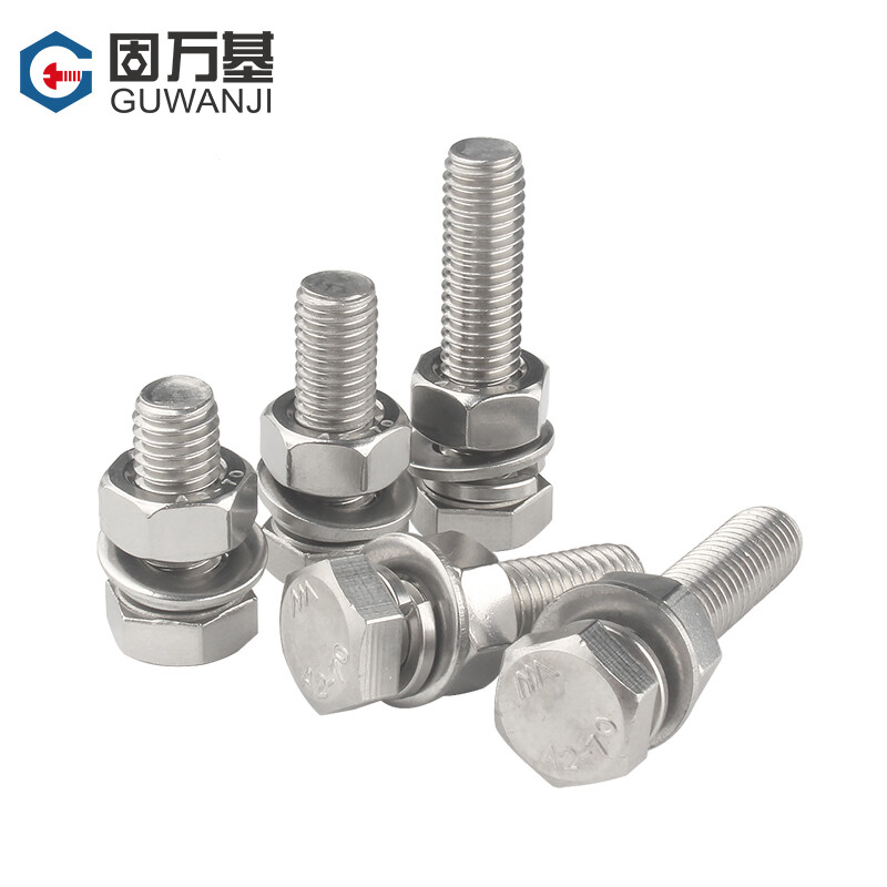 Guwanji 304 stainless steel external hexagonal screw and nut set complete lengthened screw flat washer spring washer combination bolt M8x30 10 sets