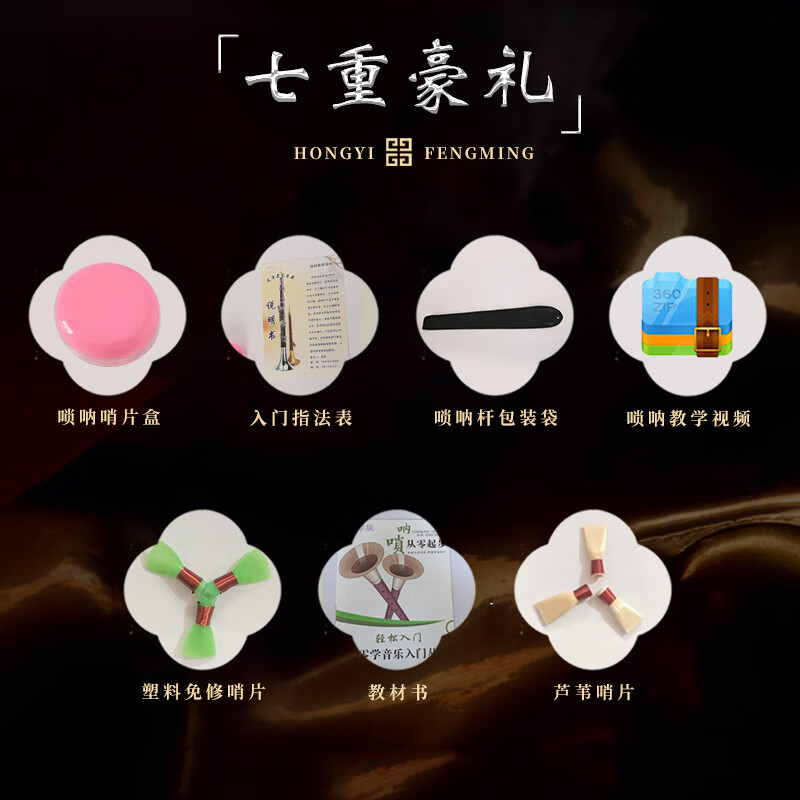HongYiFengMing (HongYiFengMing) Ebony D Key Golden Bowl Beginner Adult Introduction General Teaching Music Score Suona Complete Set
