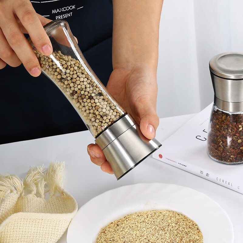 MAXCOOK 304 stainless steel grinder pepper manual grinding bottle black pepper powder pepper seasoning bottle seasoning jar 200ml small size MCPJ026