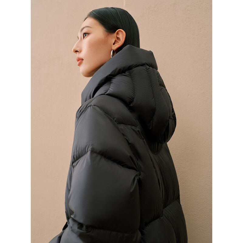 PEACEBIRD Women's Down Jacket Hooded Puff Winter Warm Bread Jacket Black 2 Long M