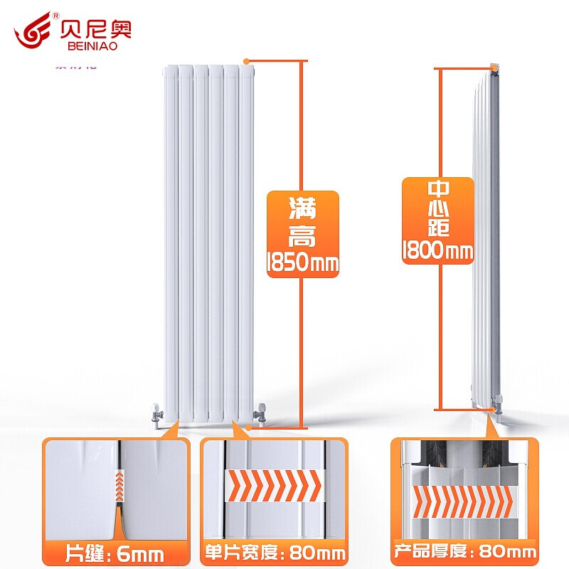 Benio copper-aluminum composite household water heating radiator wall-mounted radiator centralized self-heating for bedroom and living room 600mm center distance