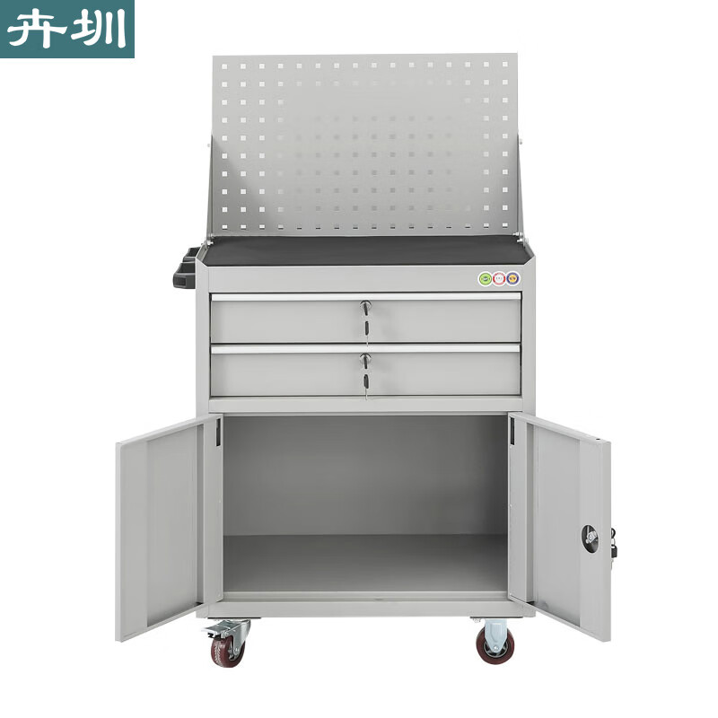 Huizhen mobile tool cabinet workshop with locking iron cabinet wheeled tool cart trolley hardware parts cabinet two drawers with hanging plate gray HM519