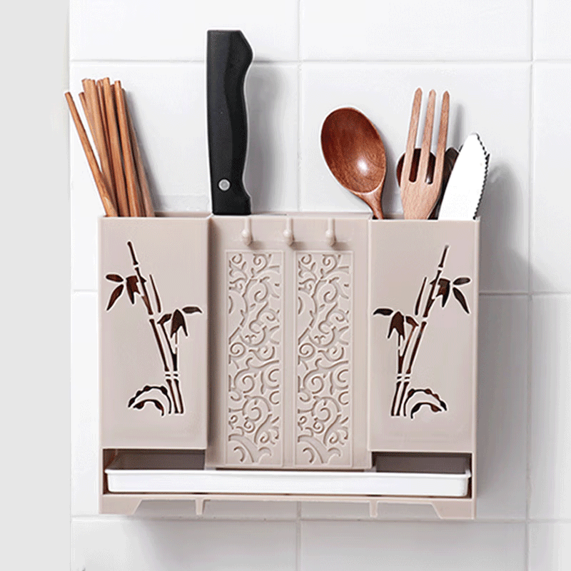 Xu Nian wall-mounted chopstick storage box knife holder chopstick cage kitchen spoon chopstick box household chopstick basket storage rack chopstick tube beige