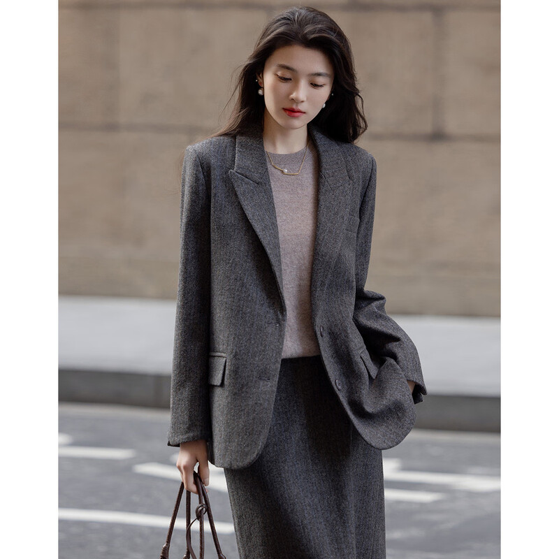 Demana low saturation work wear winter quiet luxury business commuting containing sheep wool warm suit jacket women's short style