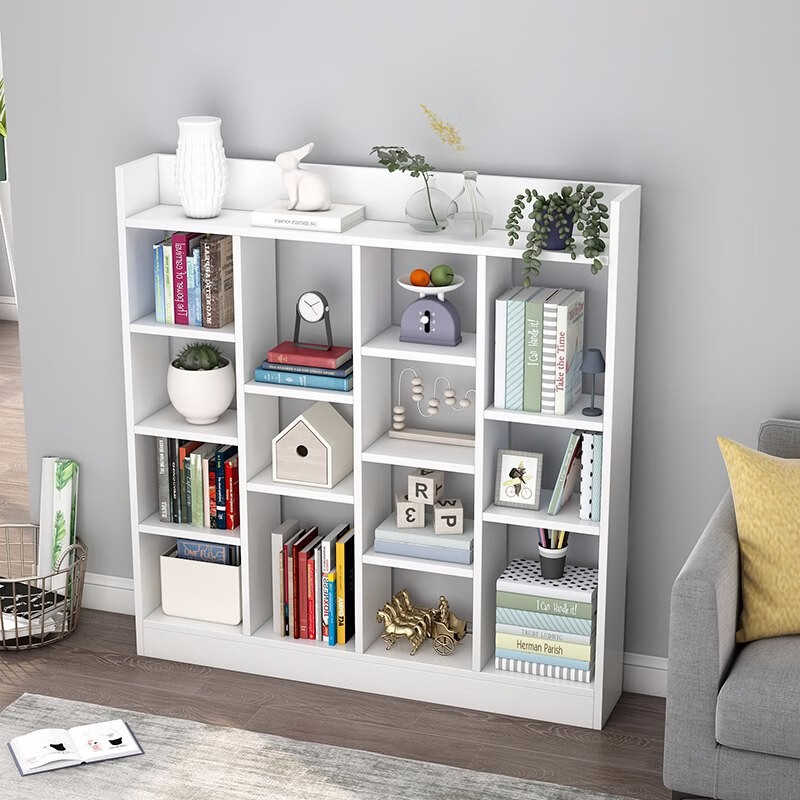 Shuali bookshelf Nordic study living room storage shelf floor cabinet storage rack white fourteen grid cabinet SL8275Z