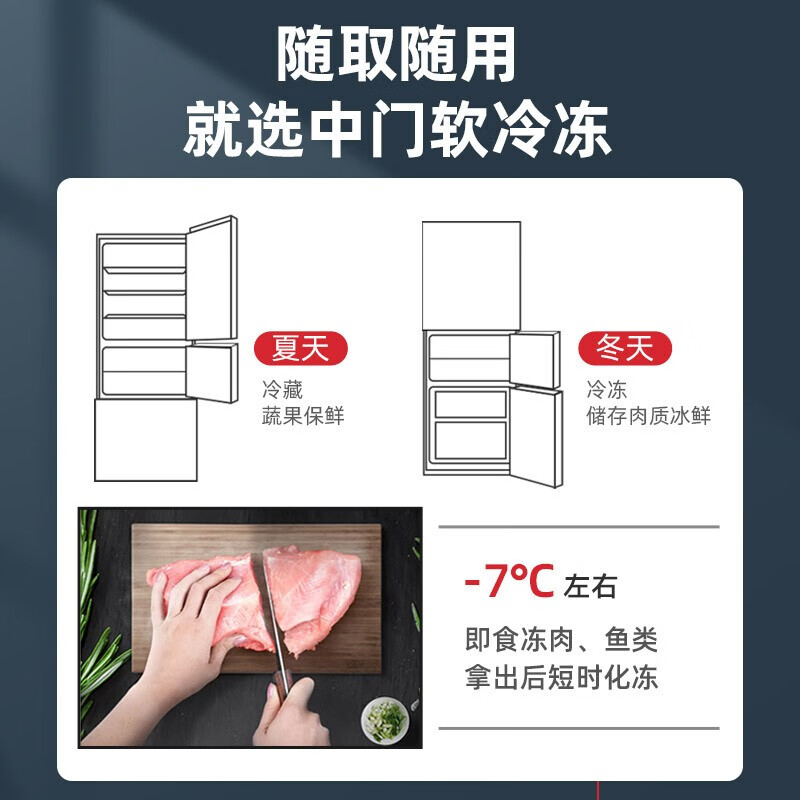 Royalstar 215 liter refrigerator three-door household first-class energy efficiency small large capacity mid-door soft freezing energy-saving low-noise fresh-keeping refrigerator 215 liters first-class energy efficiency three doors three temperatures silver